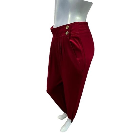 Vintage 90s CHAUS Red Stirrup Pants High Waist Pleated Rayon Blend Size 8 - Picture 2 of 16
